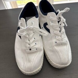Tretorn White Canvas Sneakers with Navy Trim